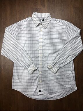 FootJoy White Shirt with Navy Windowpane Check